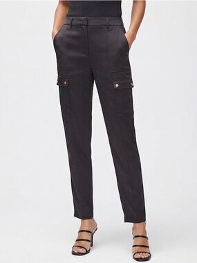 White House Black Market Black Cargo Pants in Satin Classic Utility size S 4